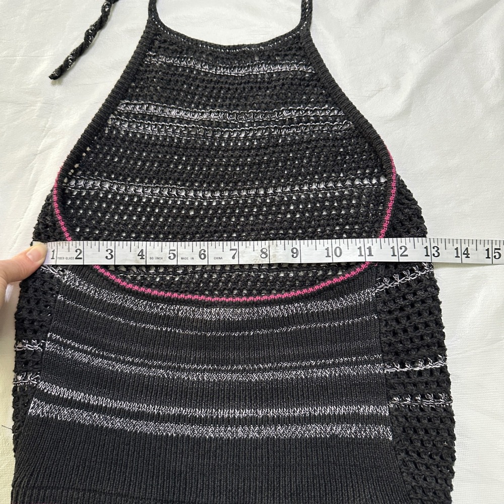 Free People Crochet Halter Top Womens XS Striped Linen Blend Boho Festival Y2K - Picture 4 of 9